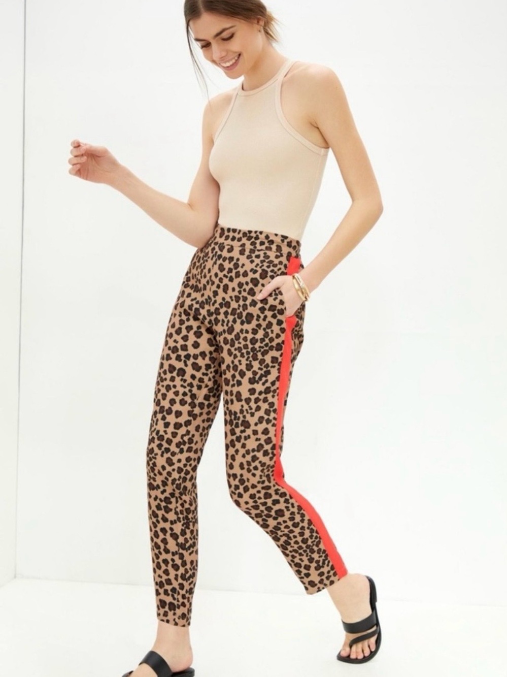 dolan Leopard Print Leggings with Coral Side Stripe
